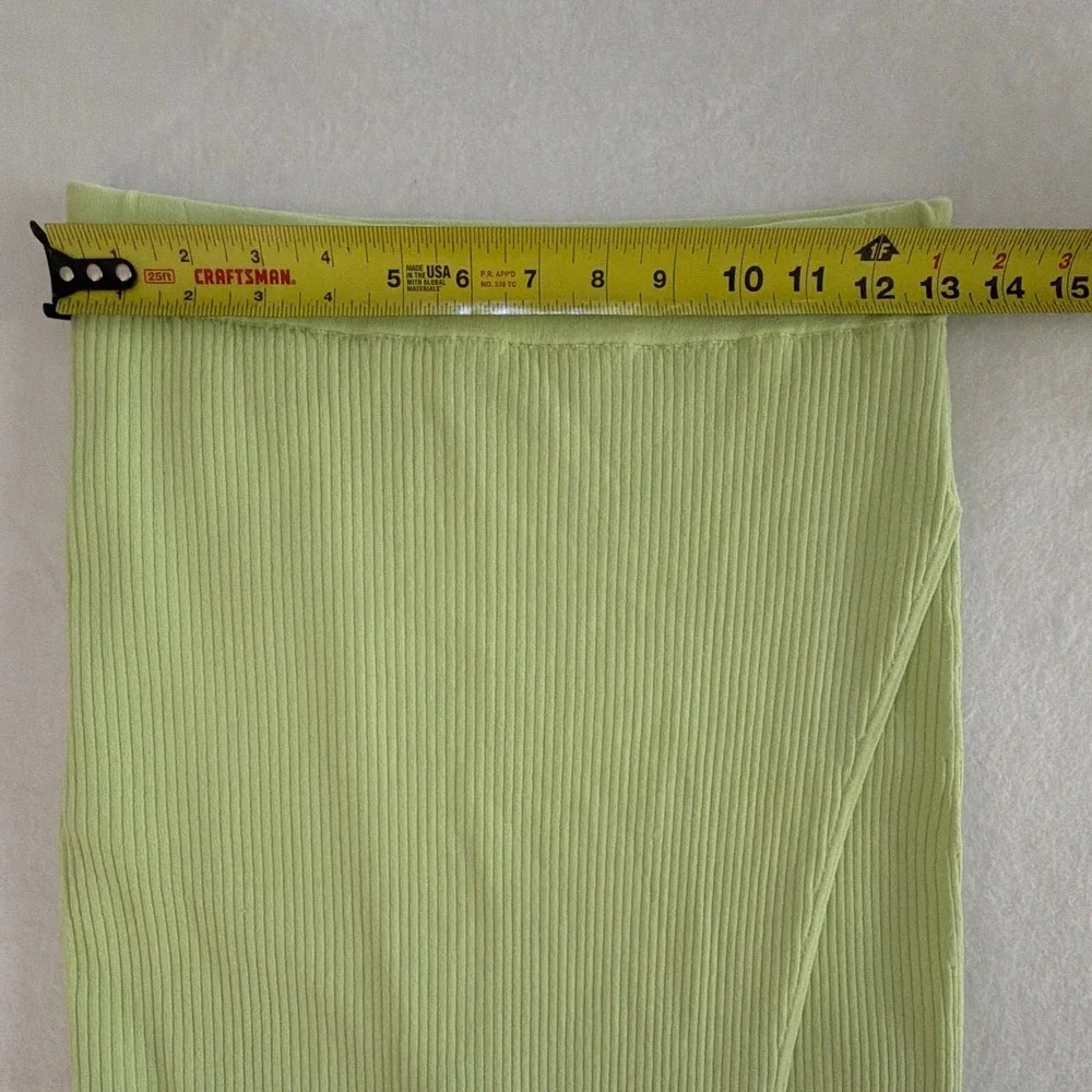 Jonathan Simkhai Jolene Pear Green Ribbed Knit Faux Wrap Slit Pencil Skirt Small
